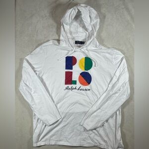 Polo Ralph Lauren XXL White Hoodie with Multicolor Polaroid Yacht Boat Logo